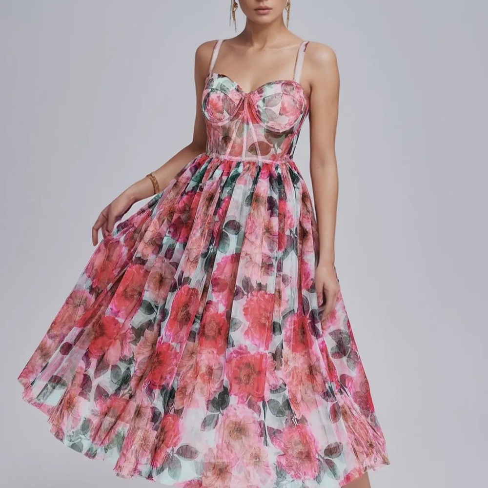 Productseeker Floral mesh A-line swing dress L NWT